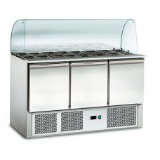 Saladette Refrigerata Statica con vaschette a 3 sportelli GN e castello vetri curvo